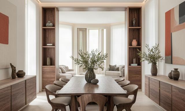 Sala da pranzo di una villa privata a Treviso con arredi realizzati su disegno